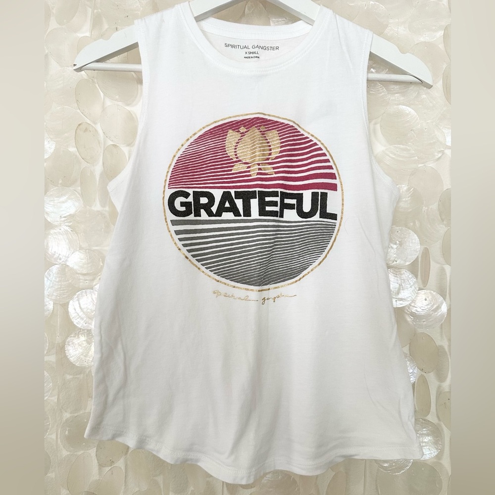 Spiritual Gangster “Grateful” Lotus Tank 🪷🤍 White Women’s XS